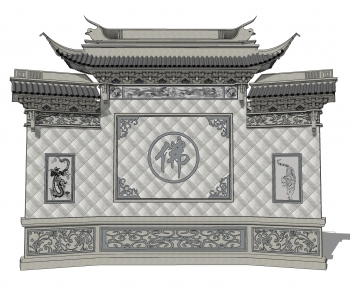 中式古建牌楼景墙围墙-ID:470423945