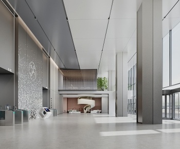 现代办公前台大厅3D模型