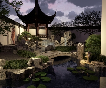 中式庭院景观石桥-ID:880929959