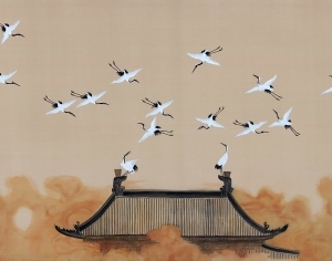 新中式仙鹤壁纸壁画-ID:5831905