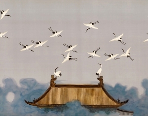 新中式仙鹤壁纸壁画-ID:5831907