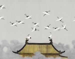 新中式仙鹤壁纸壁画-ID:5831911