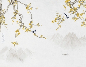 中式花鸟壁纸壁画-ID:5832035