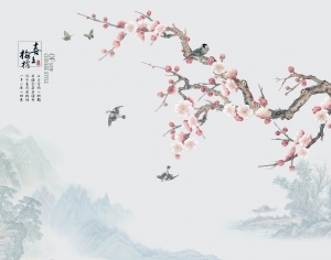 中式花鸟壁纸壁画-ID:5832040