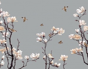 中式花鸟壁纸壁画3D模型