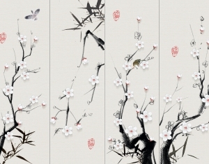 中式花鸟壁纸壁画-ID:5832048
