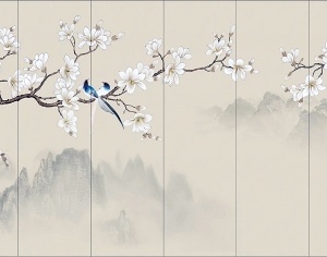 中式花鸟壁纸壁画3D模型