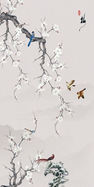 中式花鸟壁纸壁画-ID:5832179