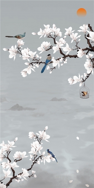 中式花鸟壁纸壁画-ID:5832190