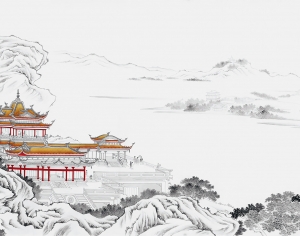 中式山水风景壁纸壁画-ID:257960083