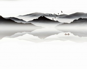 新中式山水风景壁纸壁画-ID:5832328