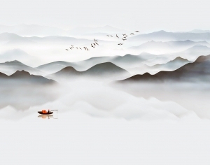 新中式山水风景壁纸壁画-ID:5832333