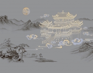中式山水风景壁纸壁画-ID:5832594