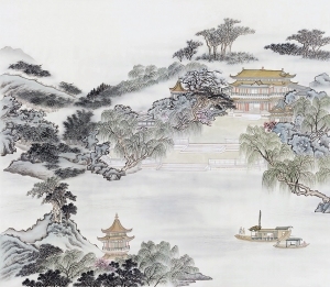 中式山水风景壁纸壁画-ID:5832600
