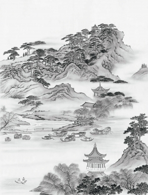 中式山水风景壁纸壁画-ID:5832605