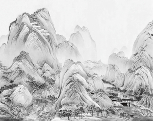 中式山水风景壁纸壁画-ID:5832610