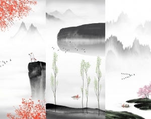 中式山水风景壁纸壁画-ID:5832618