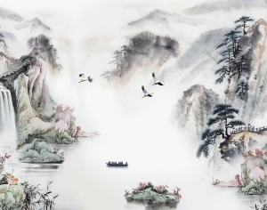 中式山水风景壁纸壁画-ID:5832636