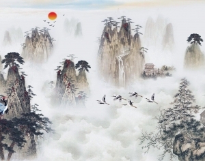 中式山水风景壁纸壁画-ID:5832641