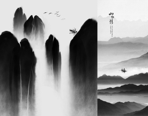 中式山水风景壁纸壁画-ID:5832655