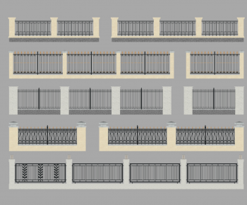 现代居住区铁艺围墙-ID:888557917