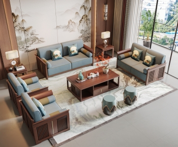 新中式沙发茶几组合-ID:101092103