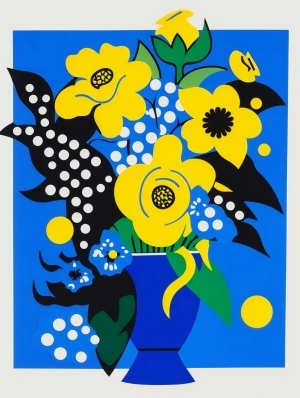 蓝黄色系扁平风装饰画-ID:5844291