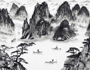 新中式山水风景装饰画-ID:5858298