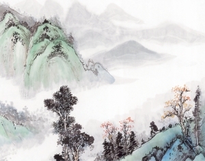 新中式山水风景装饰画-ID:5858364