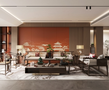 New Chinese Style A Living Room-ID:443152904