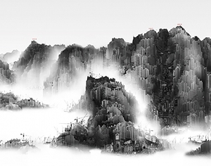 新中式山水风景装饰画-ID:5864351