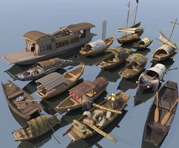 中式帆船 木船 渔船3D模型