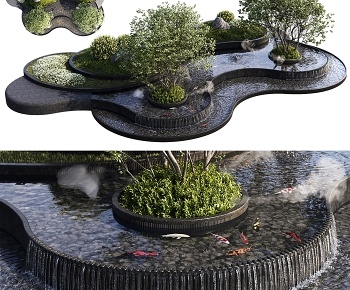 现代植物瀑布水景观3D模型