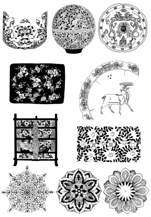 中式古典花纹凹凸黑白-ID:5867527