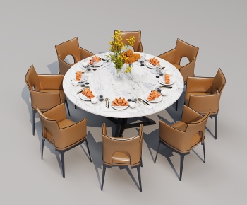 新中式圆形餐桌椅组合-ID:704607012
