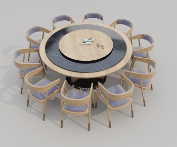 新中式圆形餐桌椅组合-ID:889476065