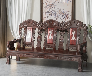 中式雕花三人沙发-ID:650908953