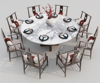 新中式圆形餐桌椅组合-ID:386605986