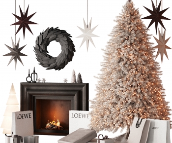美式壁炉 圣诞树-ID:643122914