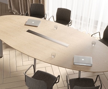 现代椭圆形会议桌椅组合3D模型