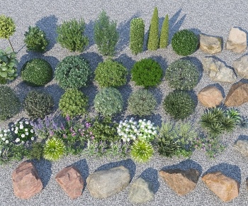 现代灌木绿植石头组合3D模型