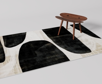 现代中古风黑白抽象地毯-ID:206063036