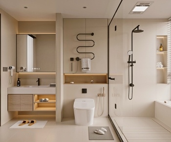 现代奶油风卫生间浴室3D模型