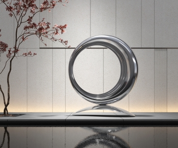 现代不锈钢抽象圆环雕塑-ID:843301063