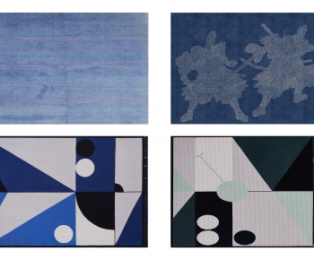 现代黑灰蓝色抽象图案地毯-ID:948411949