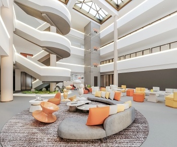 现代公司大堂 中庭休息区3D模型