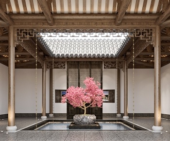新中式庭院大厅3D模型