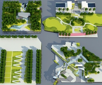 现代入口高差台阶公园景观3D模型
