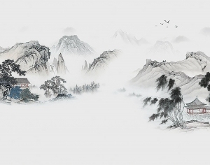 中式山水壁画-ID:5887386