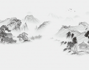 中式山水壁画-ID:251997953